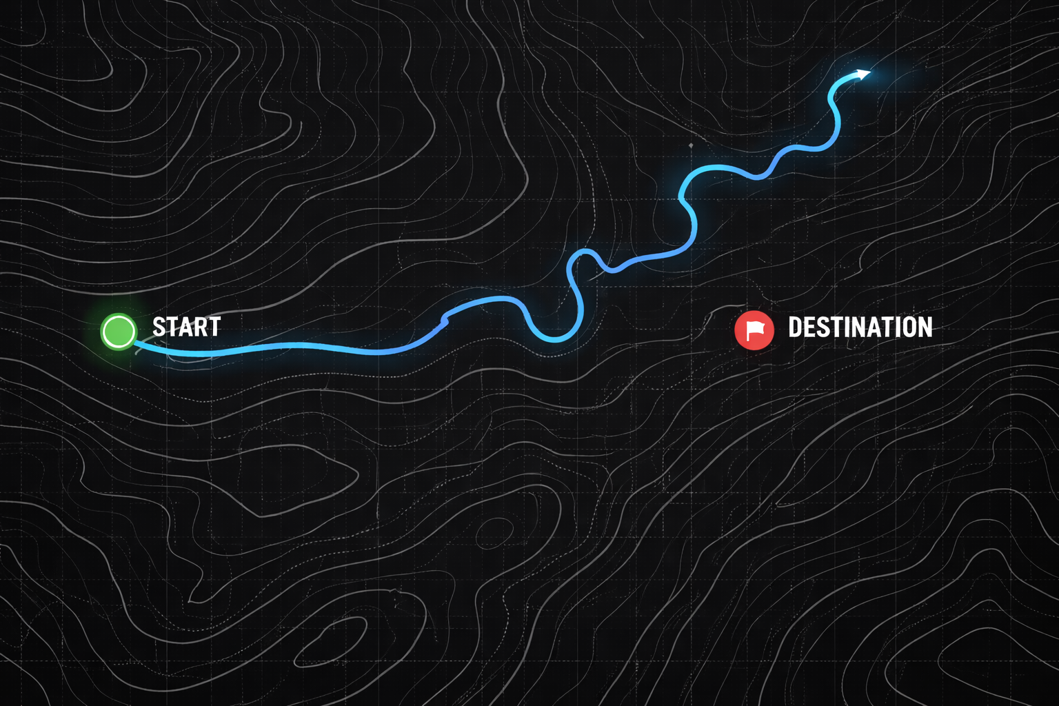 Route map showing a path that starts confidently toward its destination then veers sharply off course