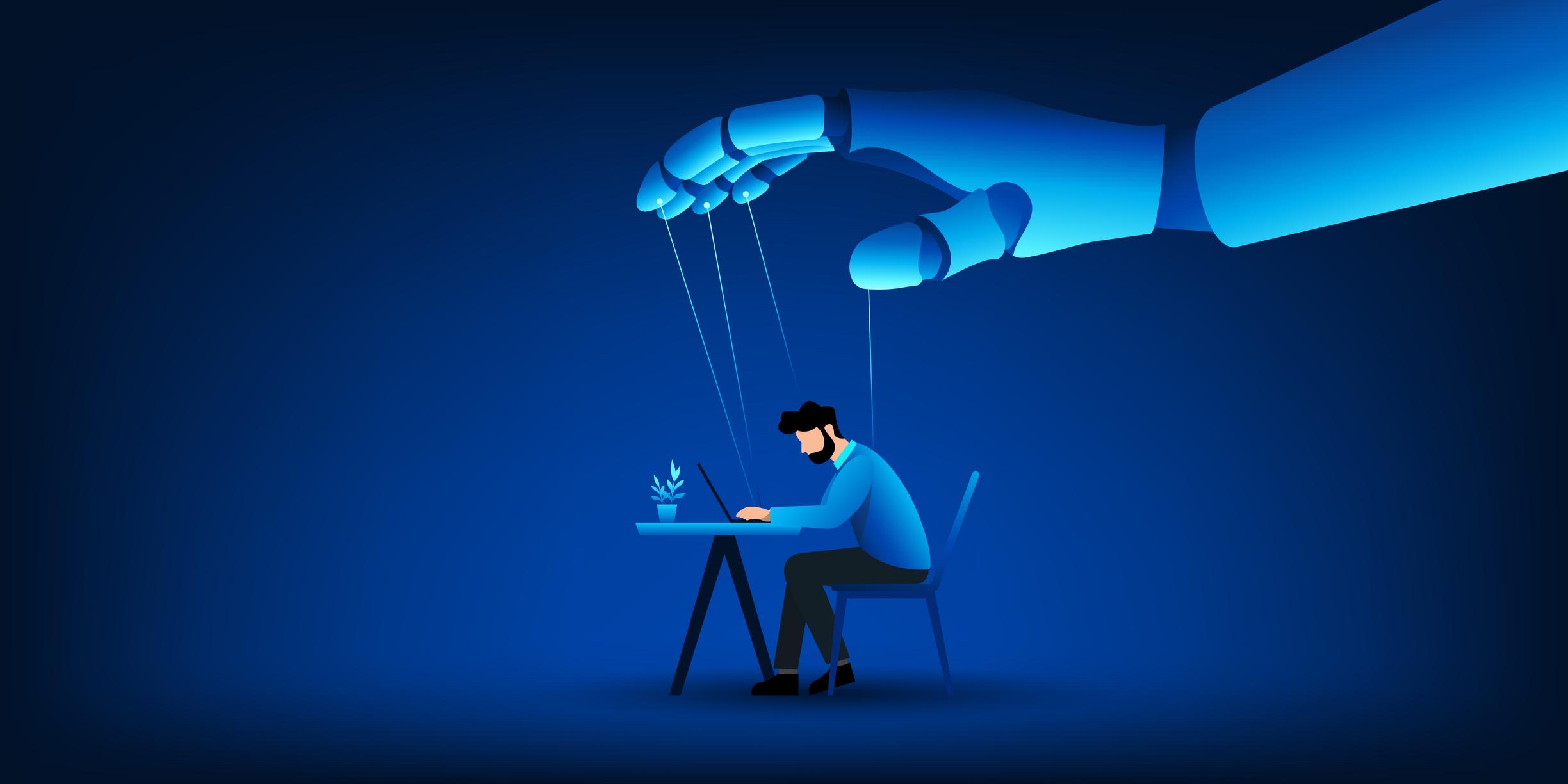 Robotic hand controlling a developer like a marionette
